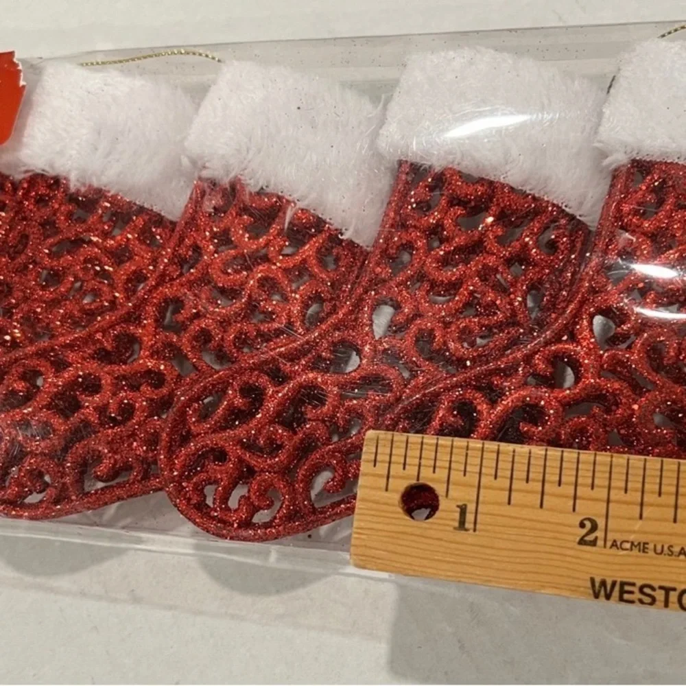 Winter Wonder Red Stocking 5-Ct Decorative Holiday Tree Ornaments Shatterproof